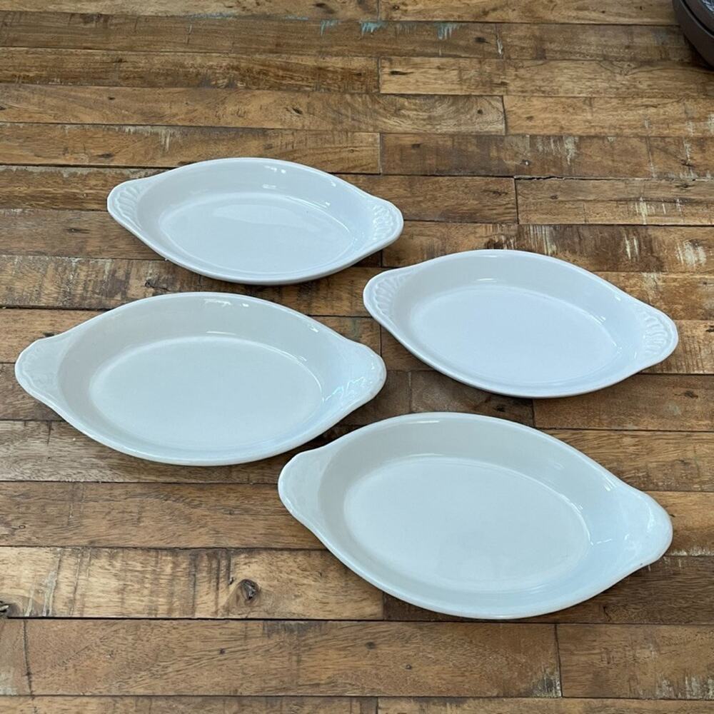Au Gratin Baking/Serving Dishes Set of 4 9" & 10" Ivory Stoneware USA